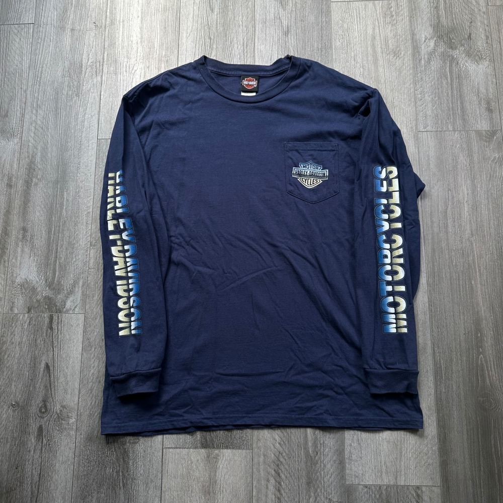 Vintage Harley-Davidson Long Sleeve Pocket Tee Mens 2XL Navy WI 2008